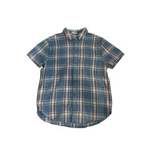 Lucky Brand Mens Western Shirt Medium True Indigo Plaid Pearl Snap Shirt Sleeve